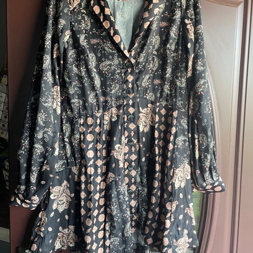 We The Free Black and Cream Patterned Dress